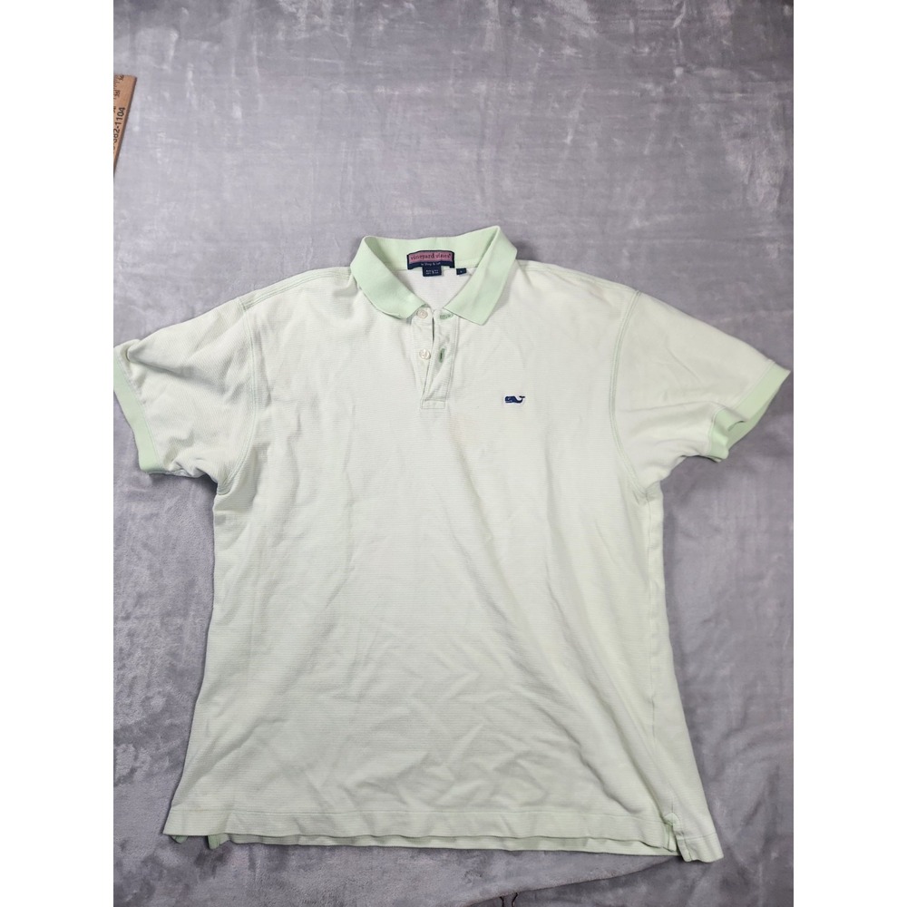 Vineyard Vines Polo Shirt Adult Large Green White On The Go Sankaty Striped Mens